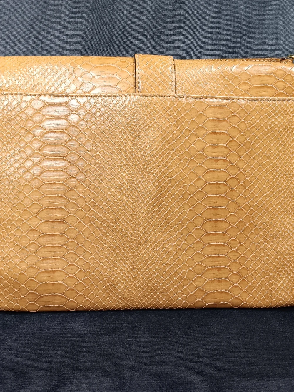 Tan Snake-Embossed Wristlet Clutch with Gold Buckle Perfect Size To Grab And Go